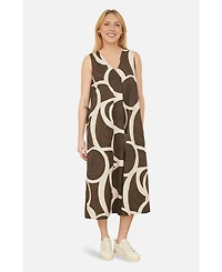 Yumi Women's Sleeveless V-Neck Trapeze Midi Dress