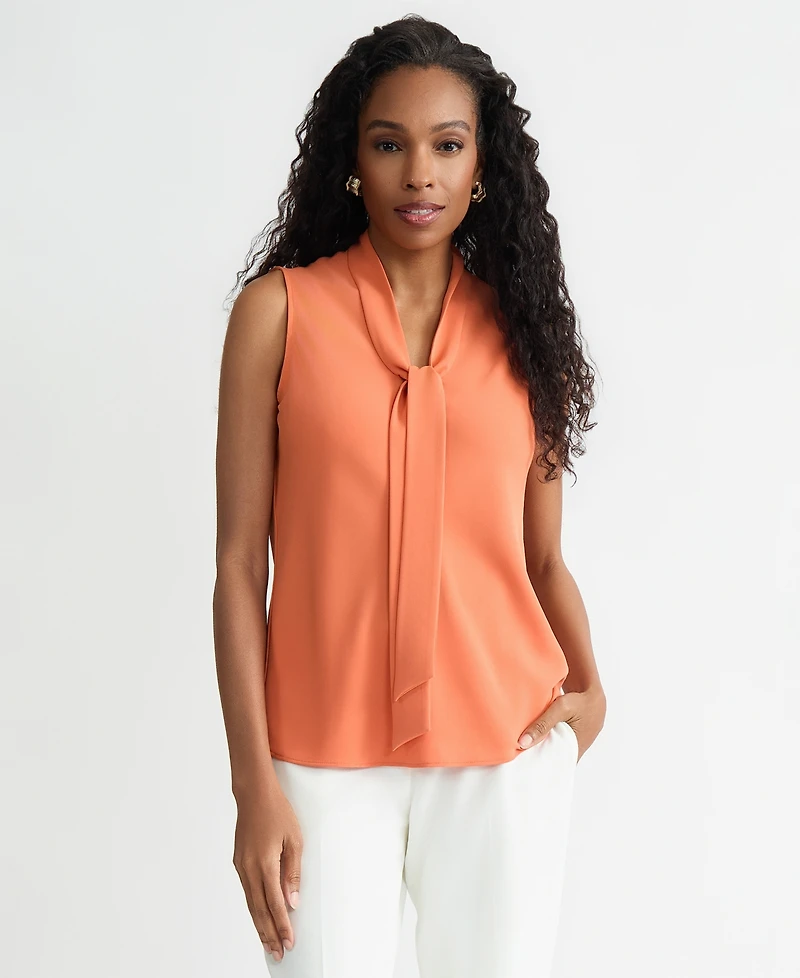 Kasper Women's Solid Sleeveless Tie-Neck Blouse