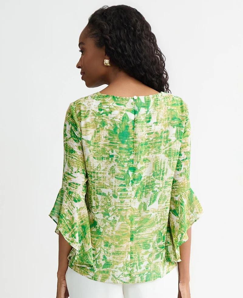 Kasper Women's Ruffle-Cuff 3/4-Sleeve Top