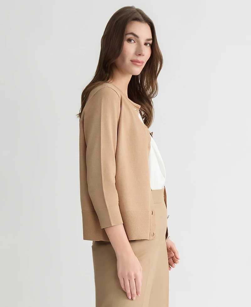 Kasper Women's 3/4-Sleeve Crewneck Cardigan Sweater