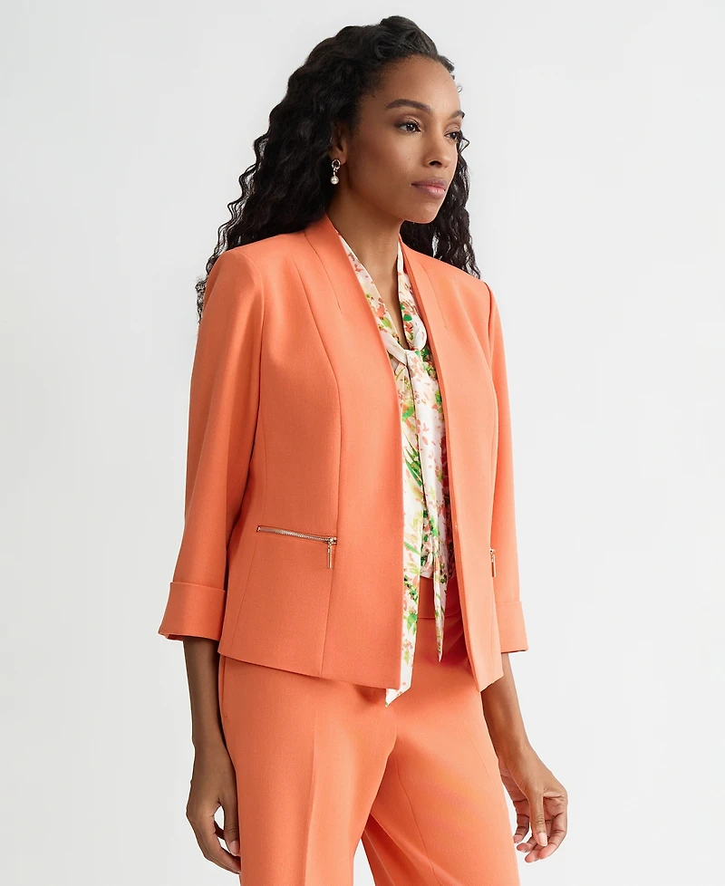 Kasper Women's Zip-Pocket 3/4-Sleeve Blazer