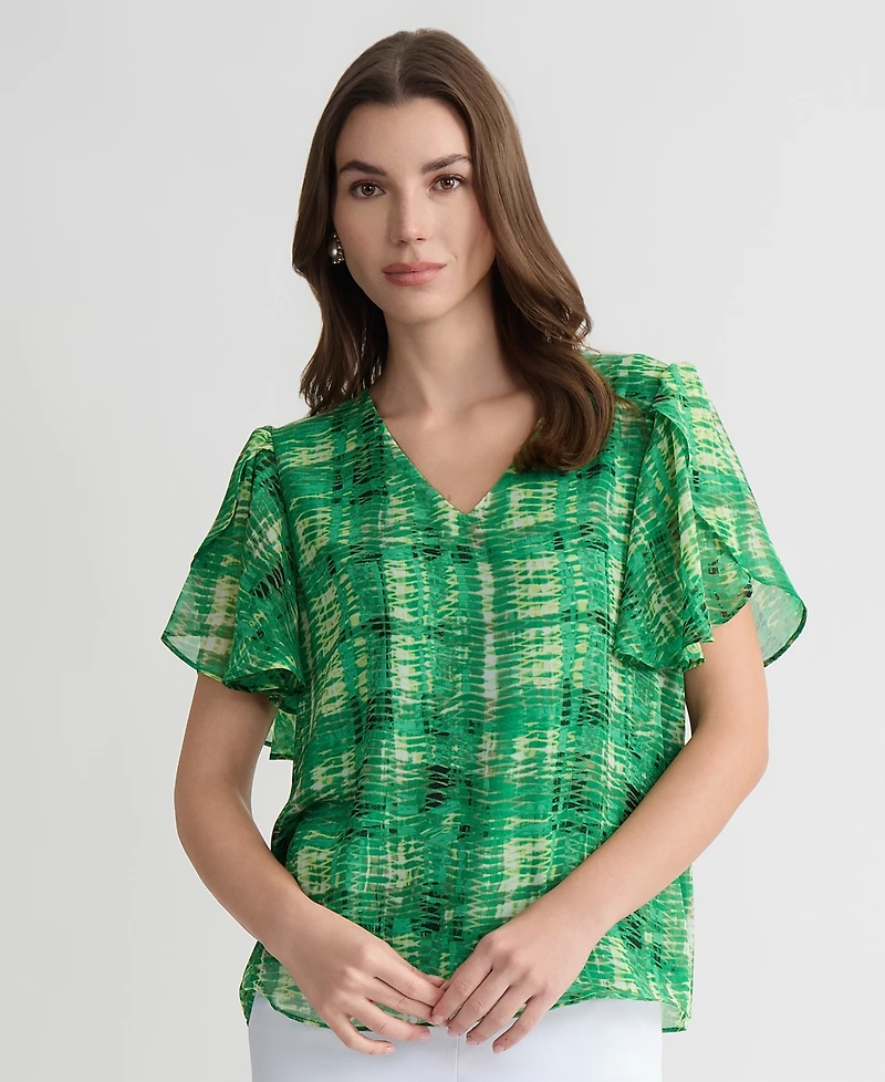 Kasper Women's Plaid Tulip-Sleeve Blouse