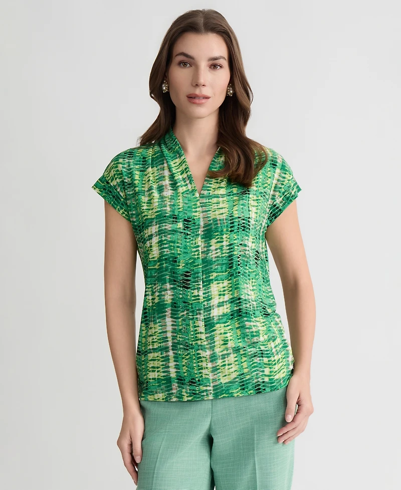 Kasper Women's Printed V-Neck Cap-Sleeve Top