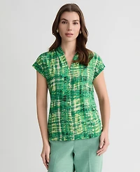 Kasper Women's Printed V-Neck Cap-Sleeve Top