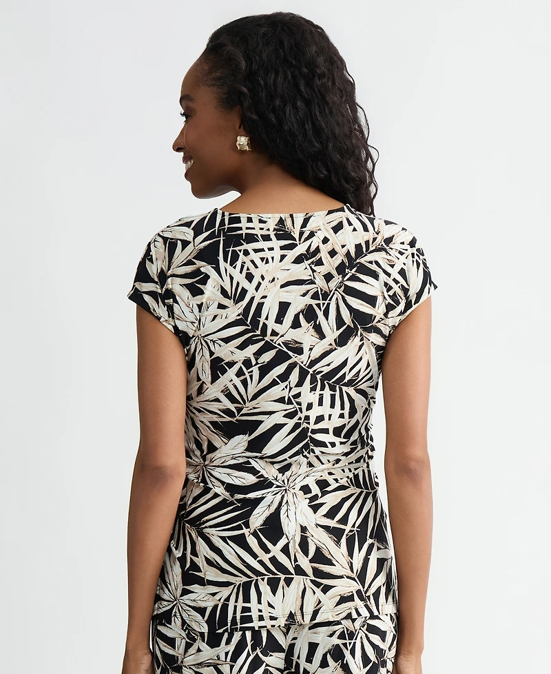 Kasper Women's Printed Cap-Sleeve Tie-Waist Top, Regular & Petite