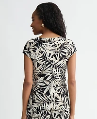 Kasper Women's Printed Cap-Sleeve Tie-Waist Top, Regular & Petite