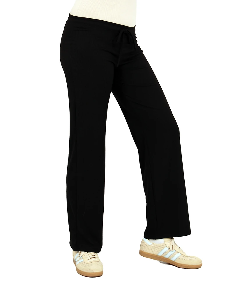24seven Comfort Apparel Women's Ribbed Knit Wide-Leg Lounge Pants