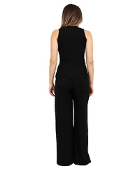 24seven Comfort Apparel Women's Ribbed Knit Tank Top and Wide Leg Pant Set