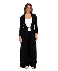 24seven Comfort Apparel Women's Long-Sleeve Jacket and Wide-Leg Pant Set