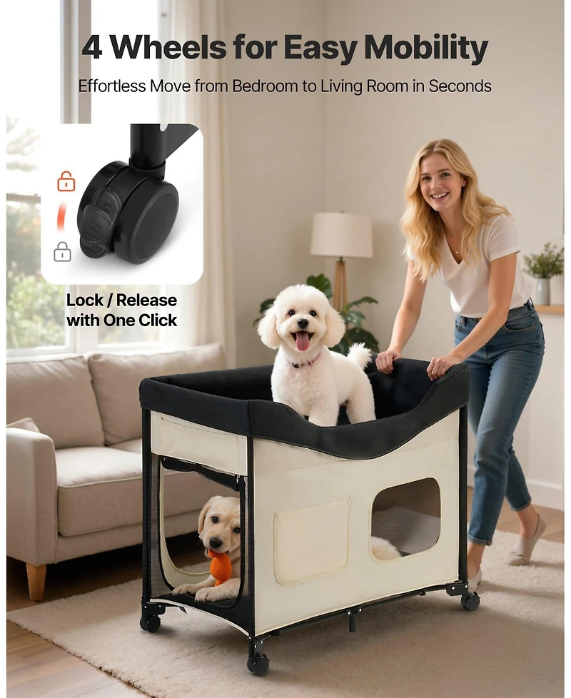 Gouun Elevated Foldable Pet Lounge Bed with Wheels and Carry Bag