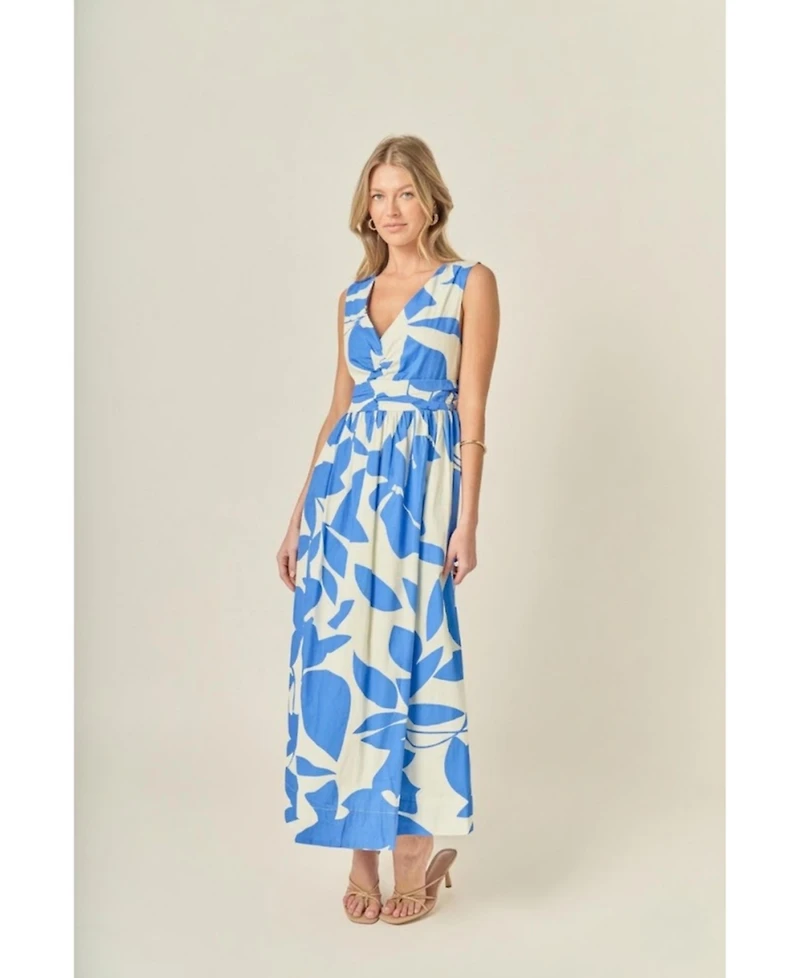 English Factory Women's Puff Sleeve Print Ruched Midi Dress