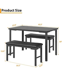 gaomon 3-Piece Kitchen Dining Set for 4 with 2 Upholstered Benches