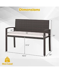 Sugift Wicker 2-Seat Bench with Soft Seat Cushion and Metal Frame