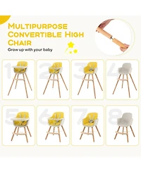 Gouun Baby 3-in-1 Convertible Wooden High Chair with Adjustable Tray and 5-Point Harness
