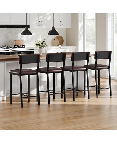 gaomon Set of Pu Leather Bar Stools with Backrest