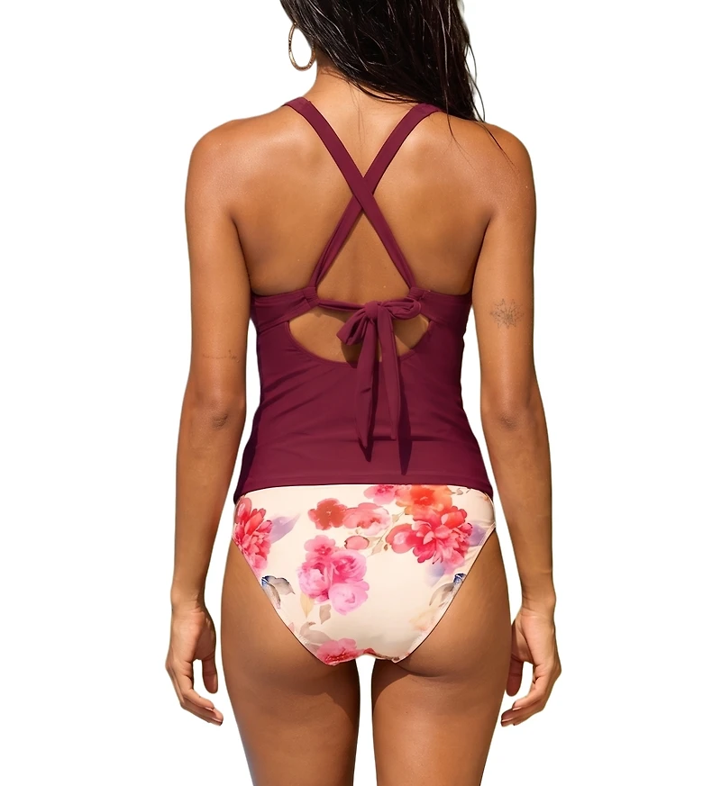 Cupshe Women's V-Neck Cross-Back Tankini Set with Classic Coverage