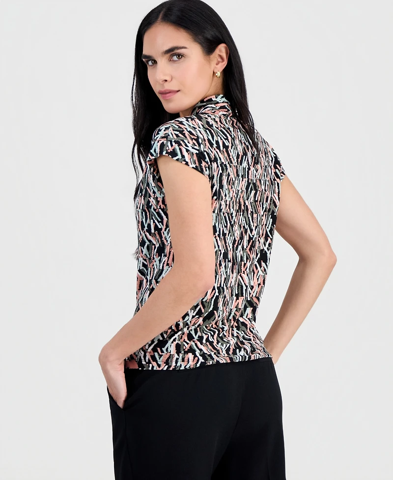 Kasper Petite Printed V-Neck Cap-Sleeve Blouse