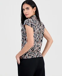Kasper Petite Printed V-Neck Cap-Sleeve Blouse