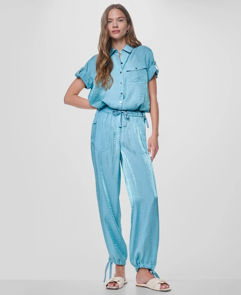 Dkny Women's Short-Sleeve Roll Tab Twinkle Camp Shirt