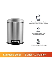 Mega Casa 5 Liter / 1.3 Gallon Stainless Steel Step Trash Can with Soft Close Lid for Bathroom, Office, Kitchen, Bedroom