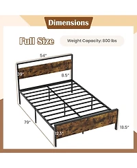 Slickblue Metal Platform Bed Frame with Wooden Headboard, Industrial Style Bedroom Furniture