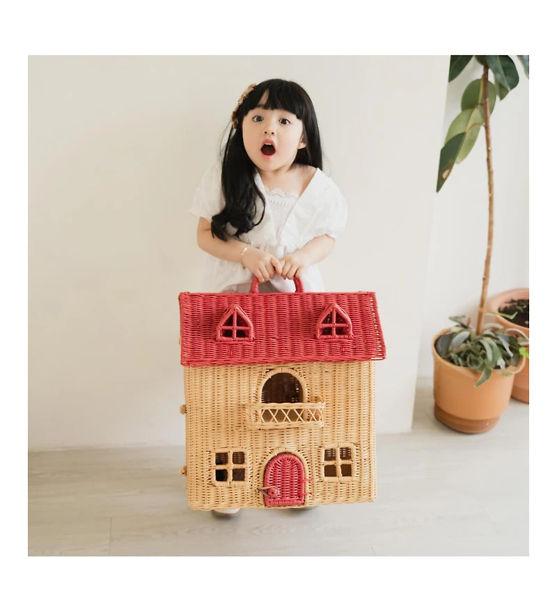 Momiji Amy Handcrafted Rattan Dollhouse Tote with Top Handle - Wicker