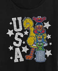 Hybrid Apparel Plus Sesame Street Elmo and Friends Usa Short-Sleeve Graphic T-Shirt