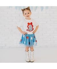 Sweet Wink Toddler Girls Patriotic Cowgirl Patch Short Sleeve T-Shirt