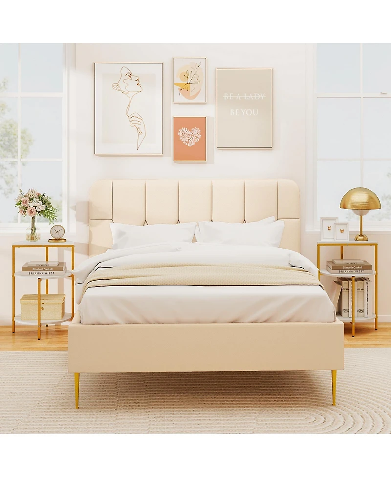 Gymax 2PCS 3-Tier Side Table Round End Table w/Storage Shelves Metal Frame for Bedroom