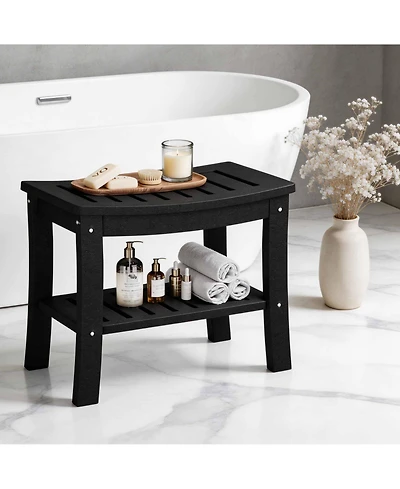 homfan Hdpe Waterproof Shower Bench with Storage Shelf - 20.6" Stable Non-Slip Bathroom Seat - 400lbs Weight Capacity - Comfortable and Safe Stool