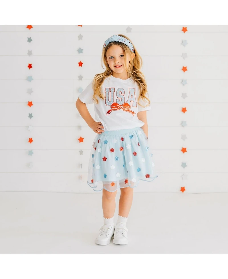 Sweet Wink Toddler Girls Usa Stars and Bow Patch Short Sleeve T-Shirt