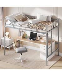 Homfan Metal Loft Bed Frame with Guardrail, Ladder and Underbed Clearance, Box Spring Not Required