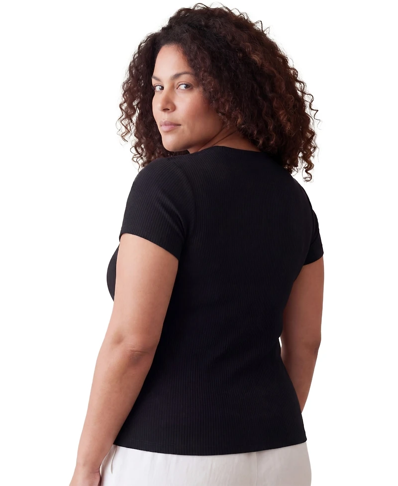 24seven Comfort Apparel Plus Curvy Ribbed Knit Round Neck Top
