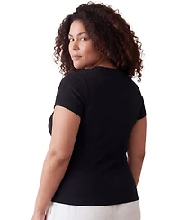 24seven Comfort Apparel Plus Curvy Ribbed Knit Round Neck Top