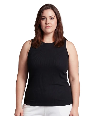 24seven Comfort Apparel Plus Curvy Ribbed Knit Sleeveless Top