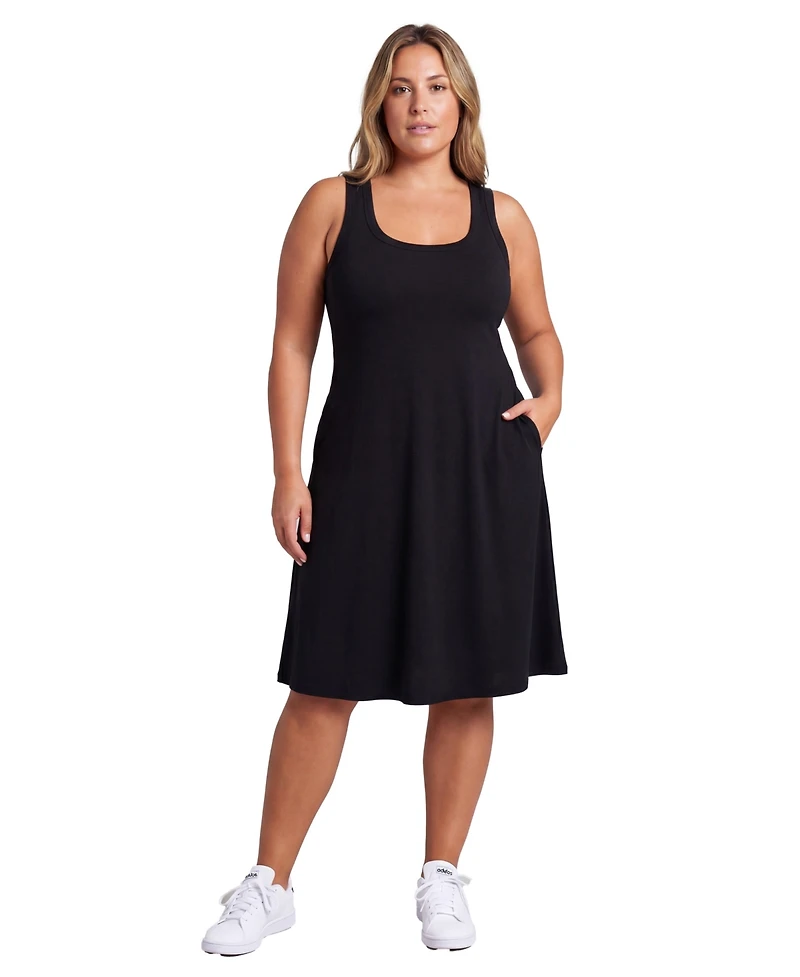 24seven Comfort Apparel Plus Curvy Ribbed Knit A Line Dress