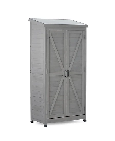 sumyeg Outdoor Storage Cabinet and Metal Top,Garden Storage Shed,Outdoor 68 Inches Wood Tall Shed for Yard and Patio