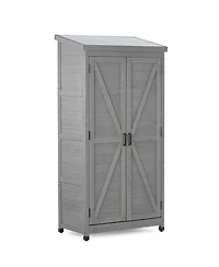 sumyeg Outdoor Storage Cabinet and Metal Top,Garden Storage Shed,Outdoor 68 Inches Wood Tall Shed for Yard and Patio