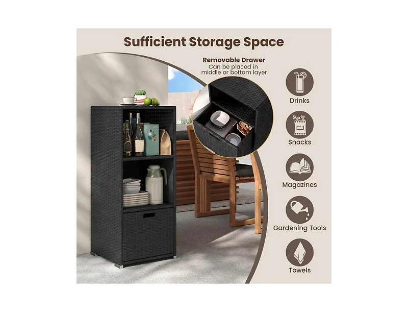 sumyeg Outdoor Storage Cabinet Patio Wicker Organizer with Drawer