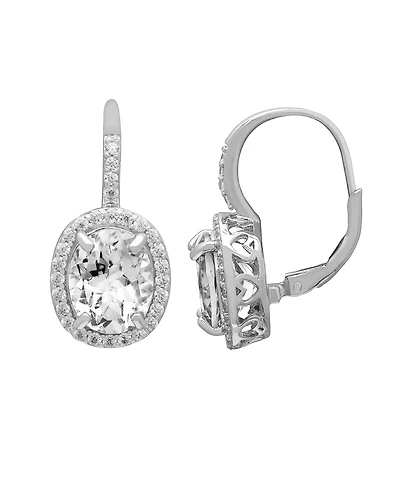 Macy's Lab Grown Blue Sapphire (6-1/3 ct. t.w.) & Lab Grown White Sapphire (1/2 ct. t.w.) Halo Oval Leverback Earrings in Sterling Silver