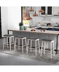 Gymax 29'' Bar Stool Set of 4 w/ Padded Seat Cushions Rubber Wood Legs Upholstered