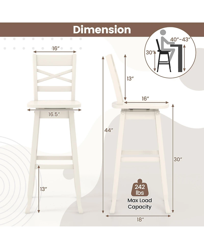 Gymax 4PCS 30'' Bar Height Stool Swivel Bar Stool Rubber Wood Inclined Backrest