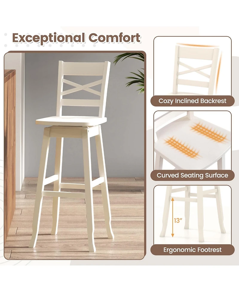 Gymax 4PCS 30'' Bar Height Stool Swivel Bar Stool Rubber Wood Inclined Backrest