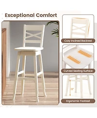 Gymax 4PCS 30'' Bar Height Stool Swivel Bar Stool Rubber Wood Inclined Backrest