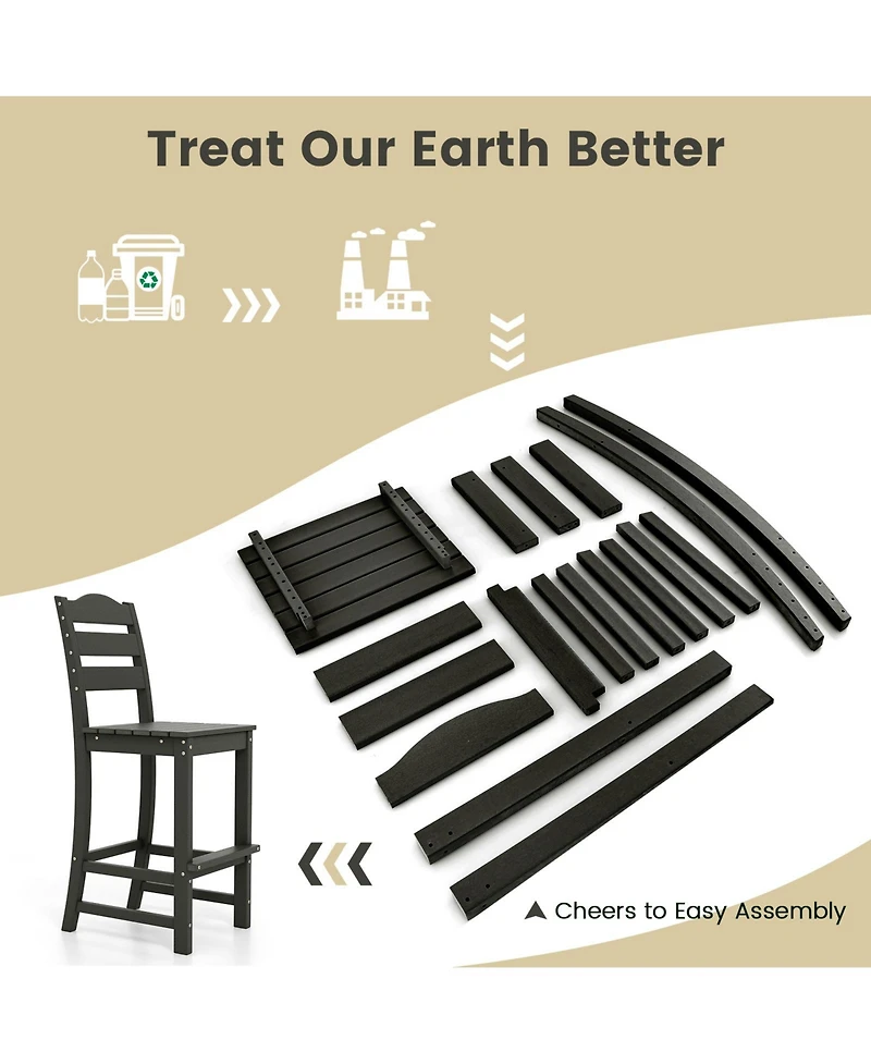 Gymax Set Of 2 Outdoor Hdpe Bar Stool Patio Tall Chair Backrest Footrest All Weather