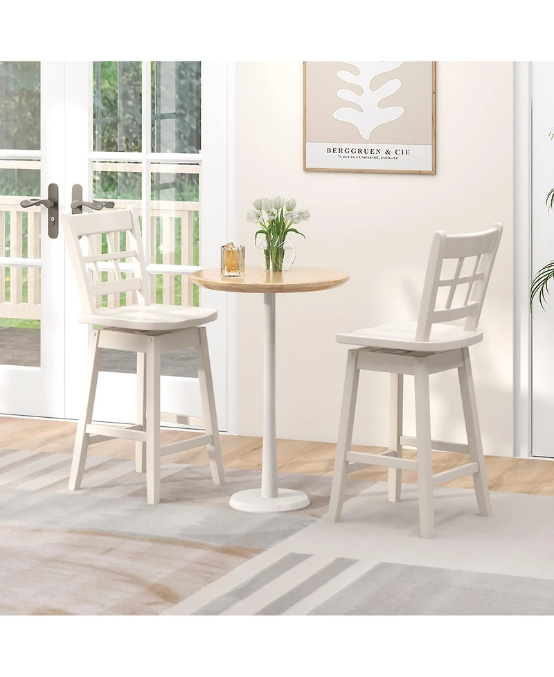 Gymax 4PCS 24.5 Inch Counter Height Bar Chairs Swivel Stools w/ Hollow Backrest