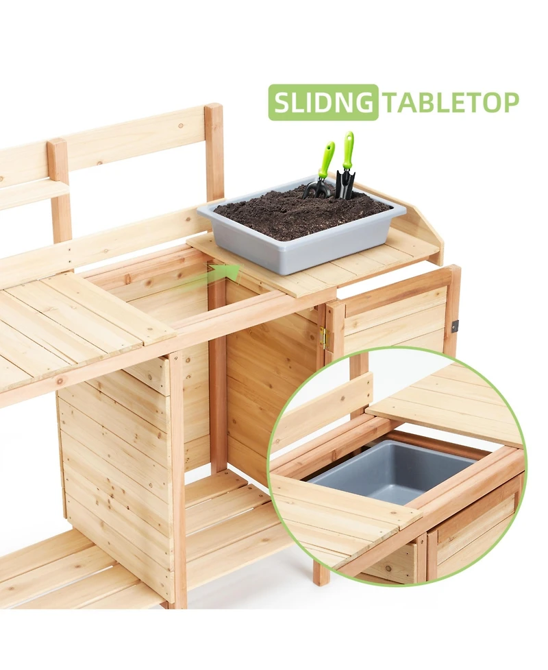sumyeg Outdoor Storage Wooden Potting Bench Table with Sink, Garden Table Work Bench with Storage