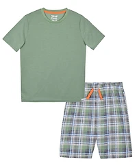 Sleep On It Boys' 6-14 Solid T-Shirt and Plaid Shorts, 2-Piece Set