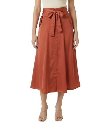 Modenaire Women's Button-Front Waist-Tie Midi Skirt