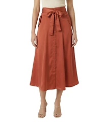 Modenaire Women's Button-Front Waist-Tie Midi Skirt